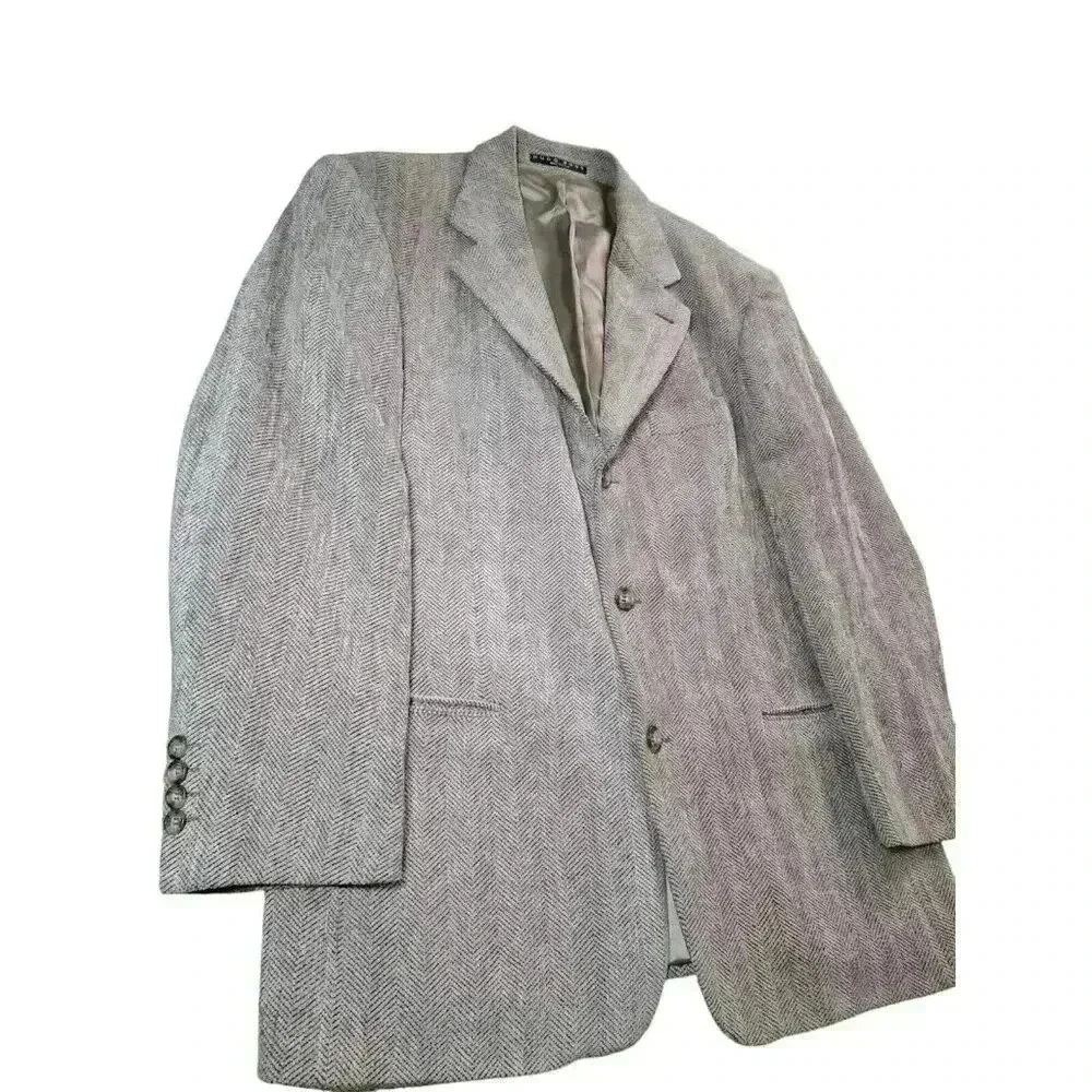 Hugo Boss Blazer Men's 40R Gray Brown Chevron Wool Sports Coat Jacket Made USA